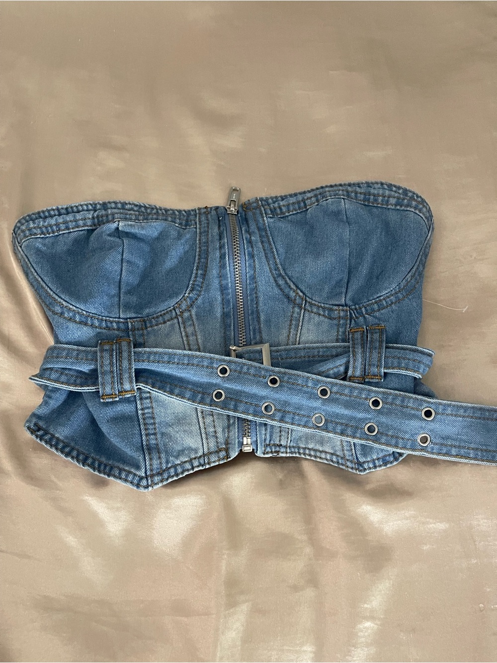 Denim Bustier Crop Top with Matching Belt